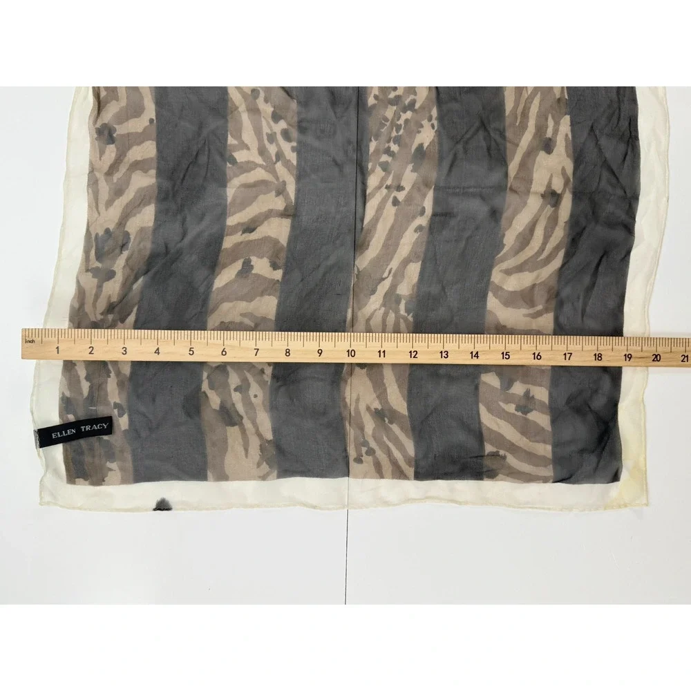 Ellen Tracy Womens 100% Silk Scarf Zebra Animal Print Gray Taupe Ivory 21x19